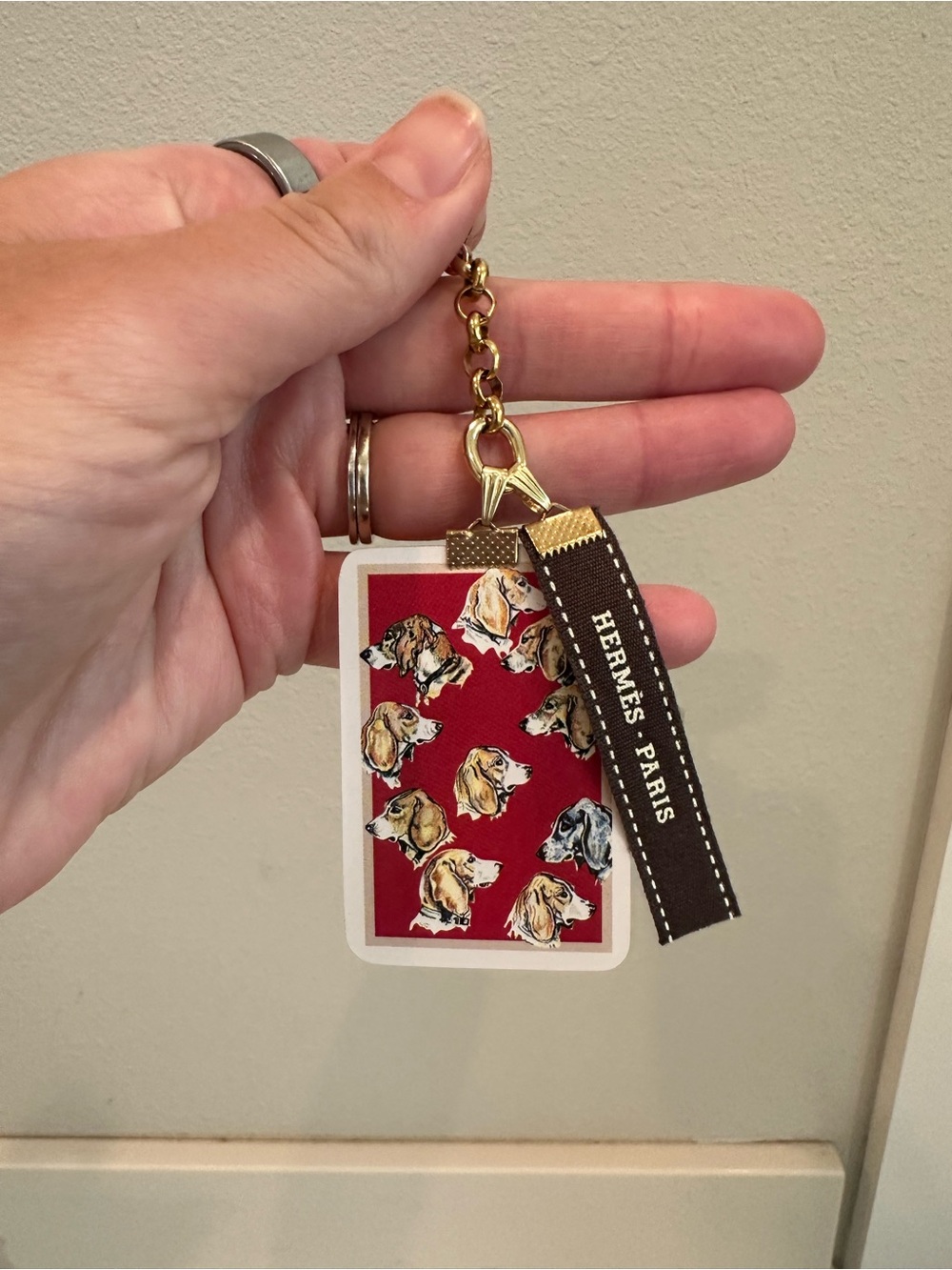 Upcycled Hermes Playing Card Keychain